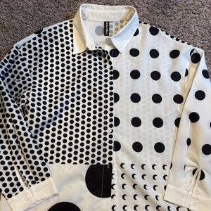Noracora Polka Dot Crescent Moon Button Down Women's Shirt - Large